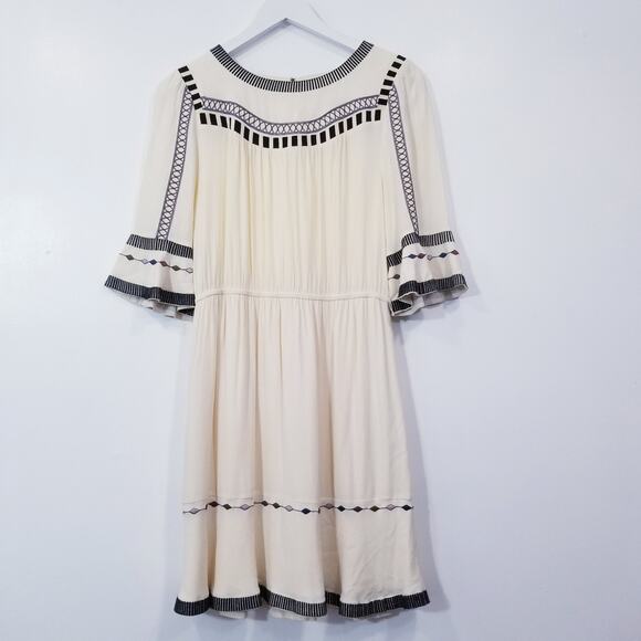 Ba&sh Cream Embroidered Bell Sleeves Lady Dress - Picture 2 of 13